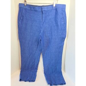 Banana Republic Avery Chambray Blue Linen Blend Cropped Trousers Size 14‎